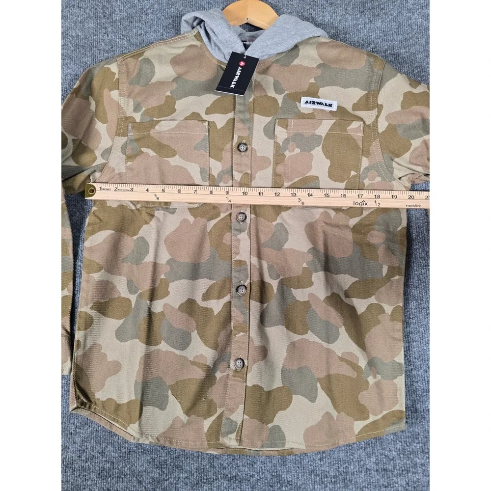 Airwalk Kids Khaki‎ Camo Hooded Button Up Shirt Style Jacket Size 14